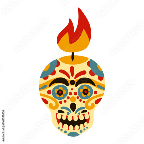 Stylized Calavera Sugar Skull Candle for Day of the Dead Festival