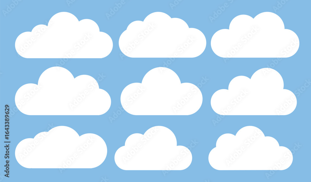 Set of cartoon cloud in a flat design. White cloud collection. Set of cartoon cloud in a flat design. White cloud collection.
