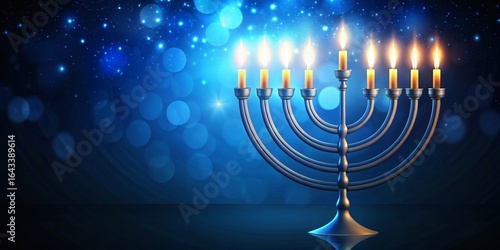 Menorah with burning candles on a blue background for hanukkah celebration