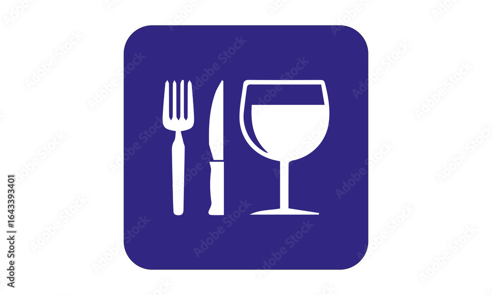 Fototapeta premium Minimalist Food App Icon with Fork and Spoon on Blue Background for Restaurant and Delivery Services App Icon