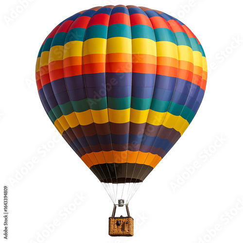 Colorful Journey Isolated On White Background: A vibrant hot air balloon against a bright backdrop, ready to carry passengers on an unforgettable aerial adventure. 