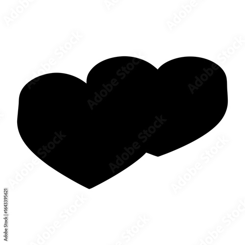 Intertwined hearts in solid black against a white background represent love
