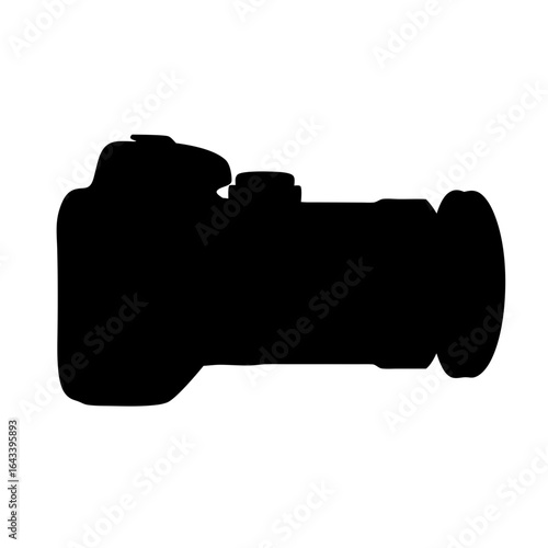 Silhouette of a professional DSLR camera with a large zoom lens attached