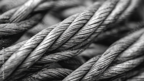 Close-up view of intertwined metallic cables showcasing texture and strength in a detailed composition