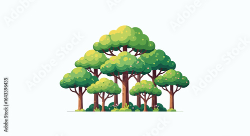Stylized woodland illustration showcasing verdant trees with lush canopies