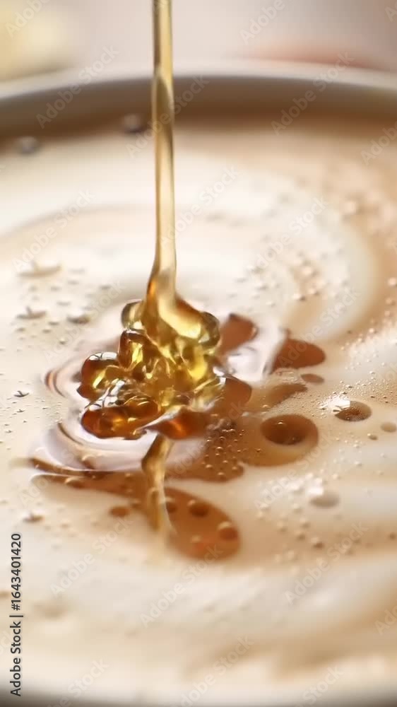 Honey pouring into coffee. Honey pouring into coffee.
