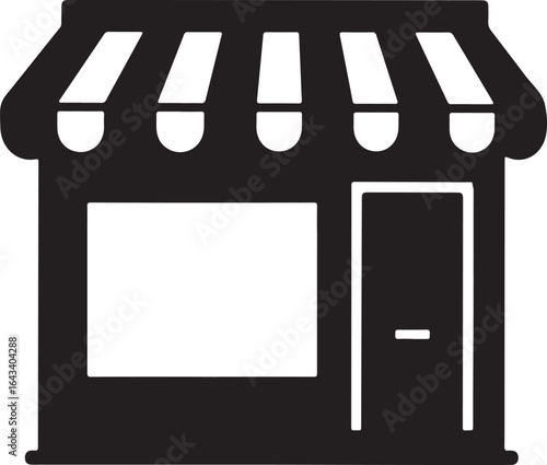 Storefront silhouette icon vector, storefront icon, classic awning, shop storefront vector icon, retail building shape, storefront silhouette building icon vector illustration