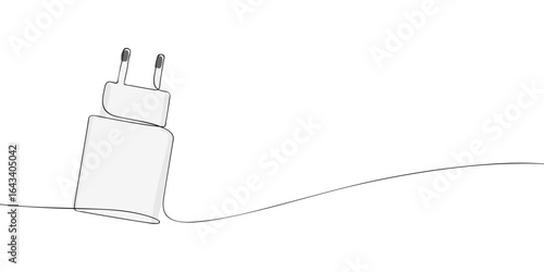 Single line drawing of a mobile charger. Colored continuous line icon. Vector illustration.