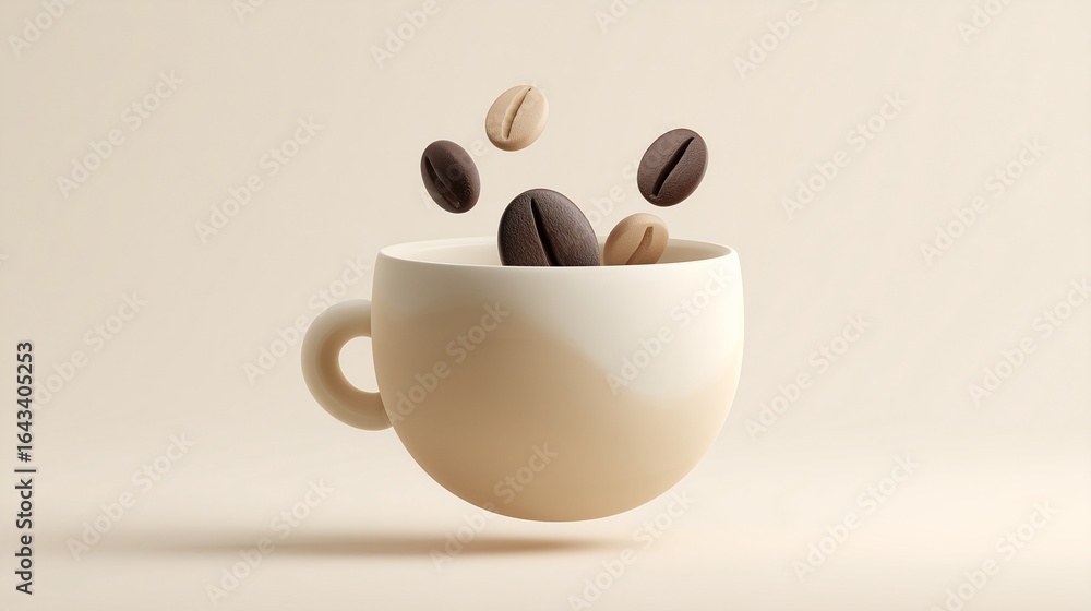 Obraz premium Minimalist 3D Kitchen Objects and Utensils, Soft Shapes and Flat Colors for Modern UI, Cooking Apps, and Creative Stock Visuals, coffee mug