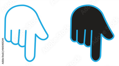 
Downward pointing icon for blogs, websites, clipart, interfaces, gestures, navigation, educational and awareness materials, presentations, vector illustrations