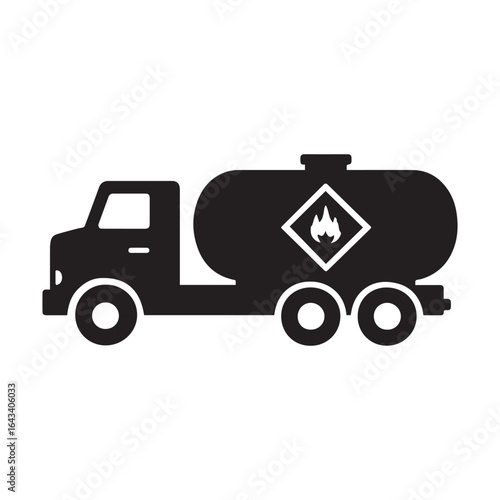 Fuel Tanker Truck with Flammable Warning Icon Silhouette


