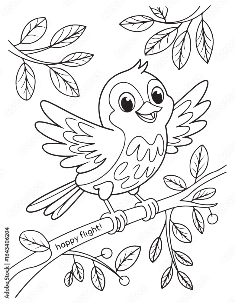 Obraz premium Bold and Easy Cute Bird Coloring Pages with Black and white vector illustration