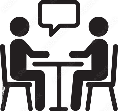 Two People Sitting at Table Talking Icon Illustration

