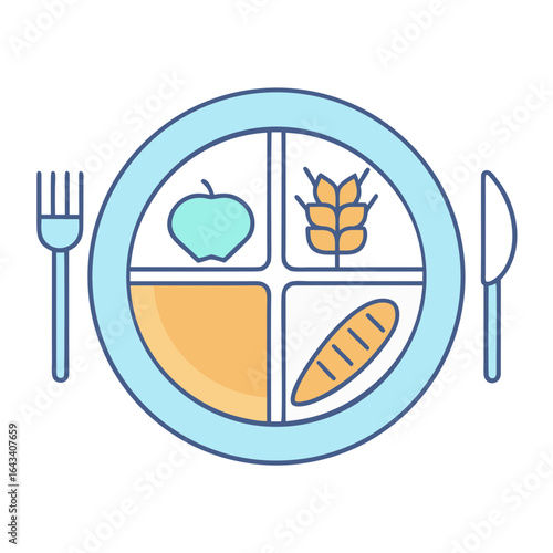 Healthy eating plate with fork and knife illustrating balanced nutrition