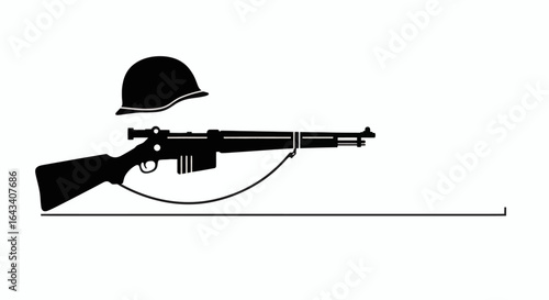 Striking black silhouette of military rifle and helmet for powerful war memorial designs and historical projects