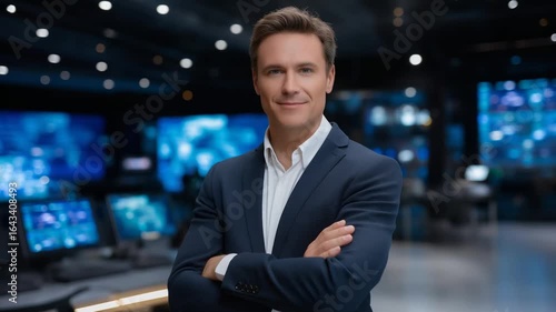 Wallpaper Mural Confident Agent with Crossed Arms in Front of Screens Torontodigital.ca