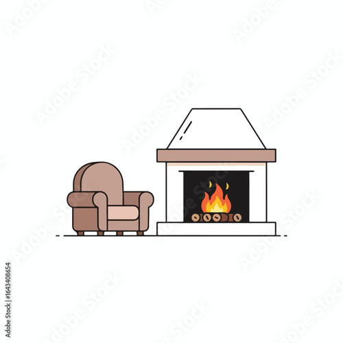 An illustration depicts a cozy scene with a fireplace and a comfortable armchair, evoking warmth.