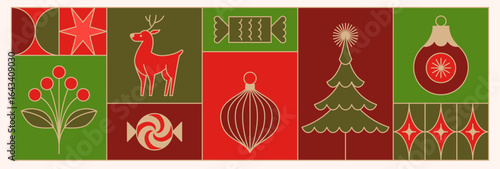 Vector Christmas and New Year design templates for advent calendars, greeting cards, packaging, prints, banners in linear style, perfect for gold foil embossing and decorative elements