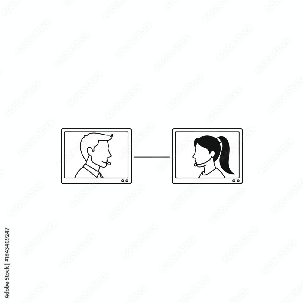 Fototapeta premium Two people are engaged in a video conference call, communicating remotely.