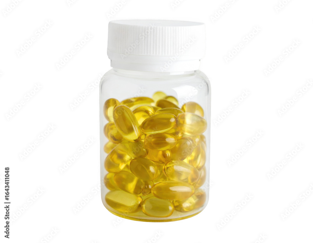Coconut oil capsules in glass bottle for wellness,health and care concept, isolated on transparent background. Coconut oil capsules in glass bottle for wellness,health and care concept, isolated on transparent background.