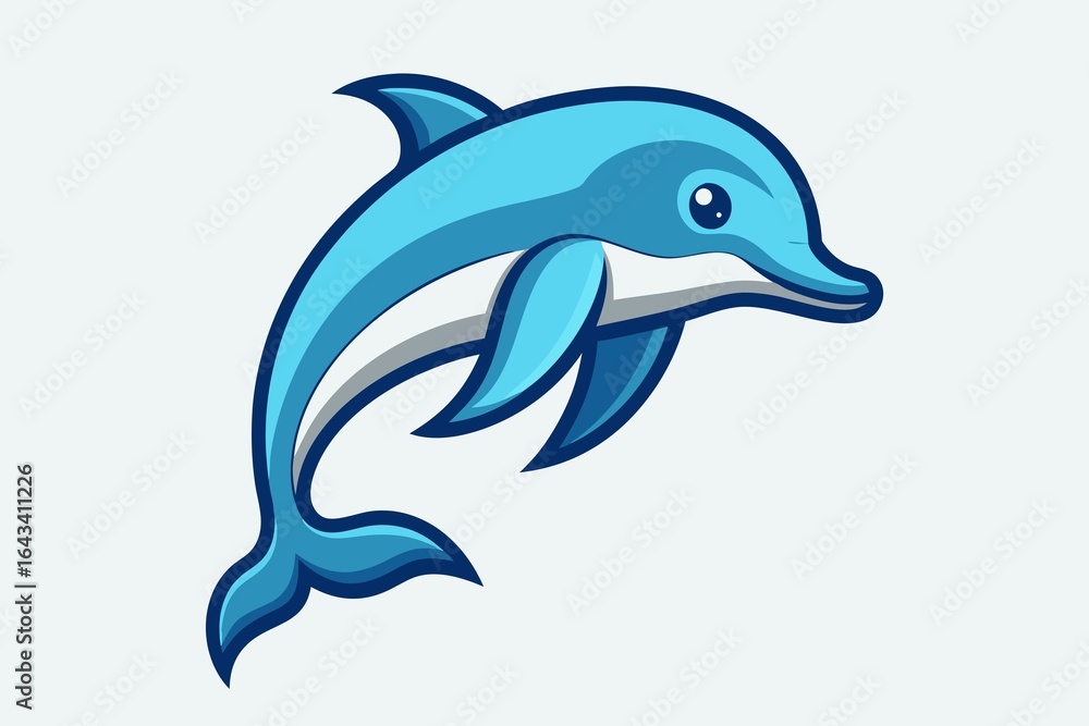 Fototapeta premium Cute cartoon dolphin leaping joyfully out of the water