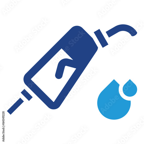 Fuel filling nozzle icon along with liquid droplets as fuel usage continues to increase with the energy, transportation and oil price sectors