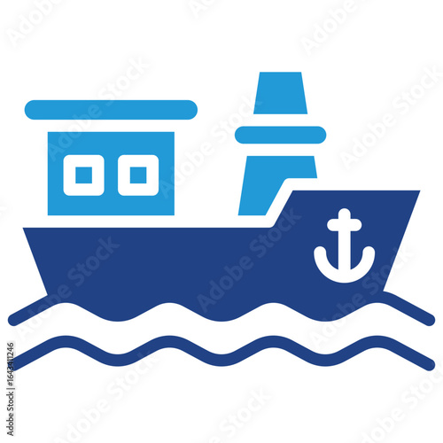 The icon of a cargo ship or tanker sailing on water in the world of logistics, international trade and shipping represents the global supply chain.