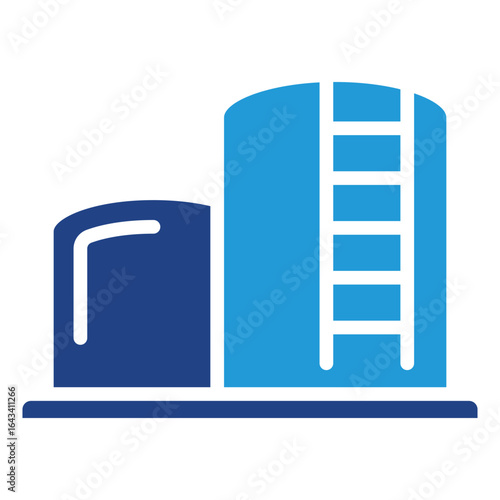 The liquid or gas tank icon is part of a structured complex, such as a depot, warehouse, or storage terminal for raw materials and finished products.