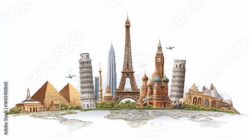 Iconic Landmarks Displayed, Worldwide Panorama