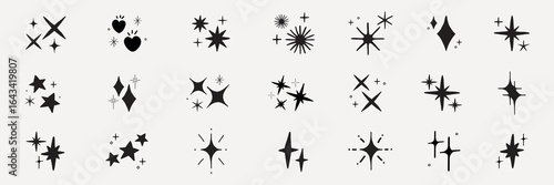 Wallpaper Mural Set of black star and sparkle icons. Stars and sparkles in various shapes. Star icons and sparkle symbols for design. Black star and sparkle collection. Element vector set. Torontodigital.ca