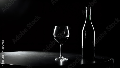 Bottiglia di vino e calice, Sfondo nero