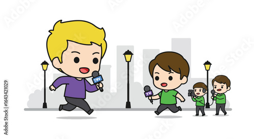 Cartoon Reporter Chased by News Crew