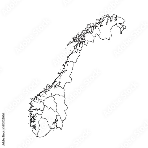Norway map with regions and borders