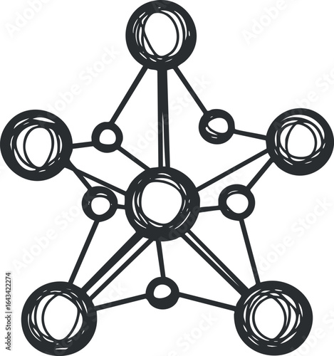 Hand-drawn illustration of a molecular structure with atoms connected by bonds representing a chemical compound