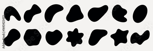 Abstract black shapes on a white background. Various abstract forms, each unique. Black shapes, abstract and artistic, creating a modern, minimalist design. Black shape vector set.