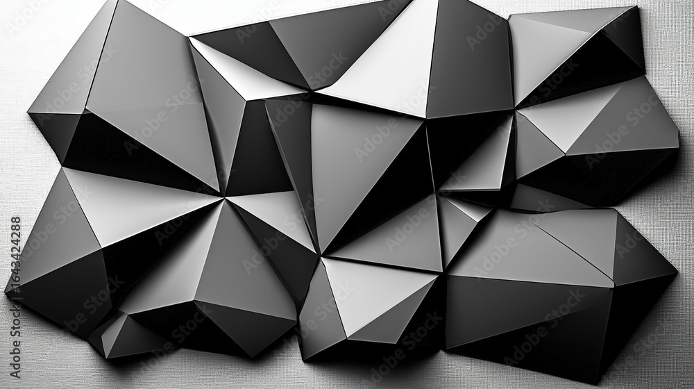 Fototapeta premium Dark Gray Abstract Geometric Background: 3D Rendered Triangular Texture for Modern Wallpaper, Cover Design, No People​ 