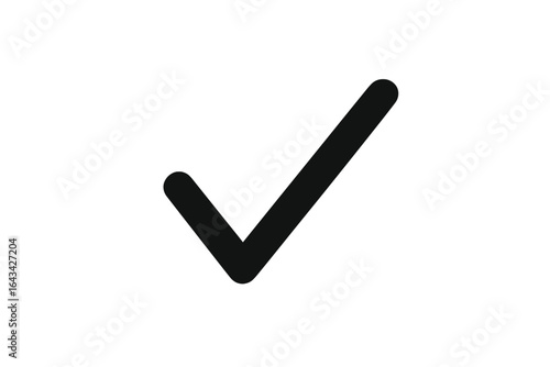 Black check mark icon, bold tick symbol, approval validation concept, vector illustration, checklist, accepted approved mark, confirmation design, minimal isolated sign on white background