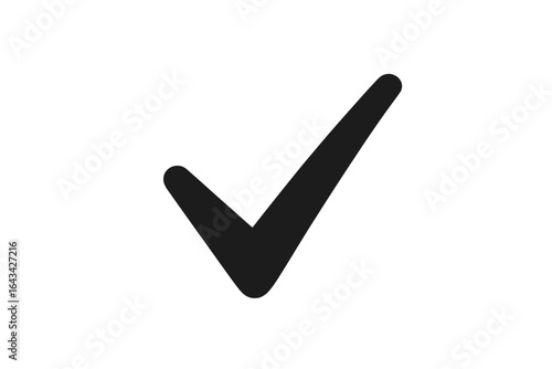 Black check mark icon vector illustration. Tick symbol for approval, completion, confirmation, validation, checklist, accepted, verified, selection, correct answer, yes choice, quality assurance.