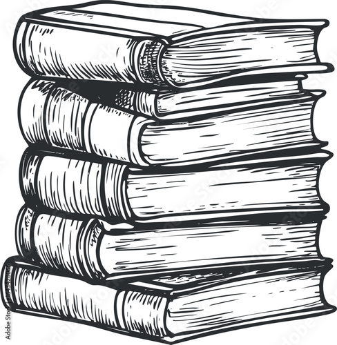 Hand drawn stack of old hardcover books representing reading education and knowledge
