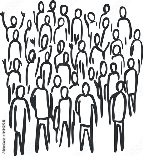 Abstract hand drawn sketch of a crowd of people standing together in a group, symbolizing community and unity