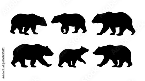 Black bear silhouettes in various poses animal wildlife