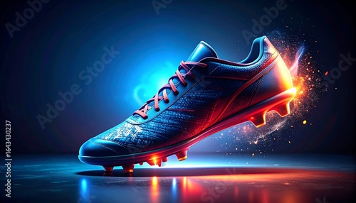 Soccer shoe glows  dynamic action