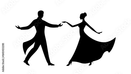 Elegant couple dancing ballroom waltz silhouette