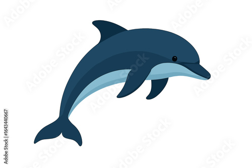 Jumping dolphin vector illustration. Marine life, ocean wildlife concept. Aquatic sea creature. Symbol of intelligence, grace, and freedom. Isolated bottlenose mammal.