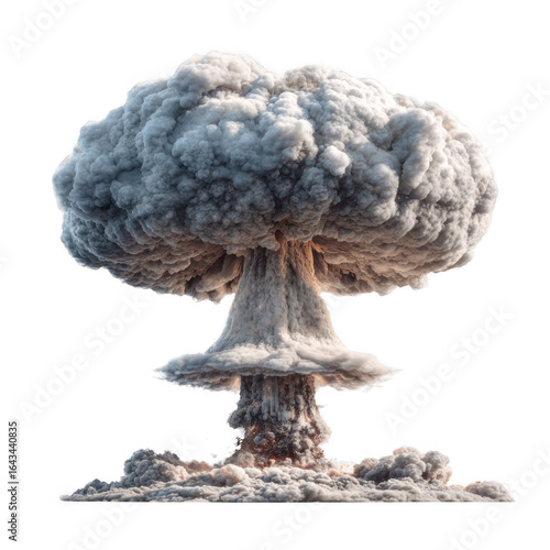 nuclear atomic explosions mushroom cloud isolated on white and transparent background.