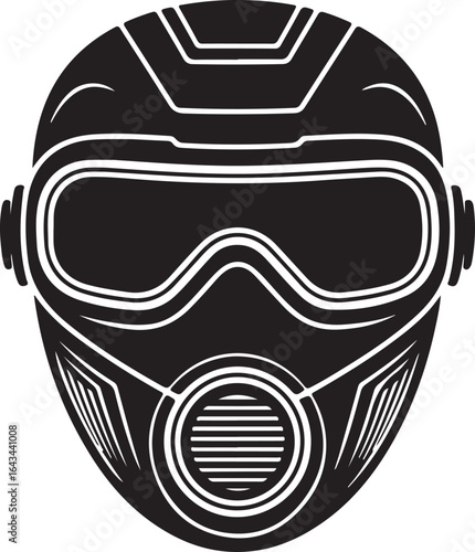 Black futuristic helmet with goggles and respirator on white background sci fi