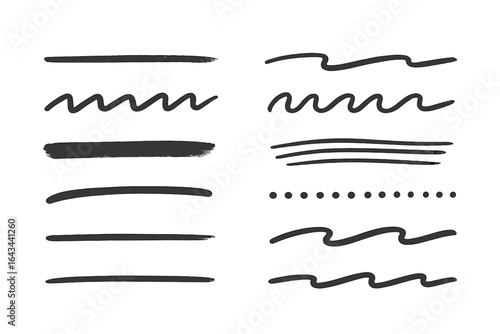 Hand drawn underline & line set. Collection of marker strokes, brush pen highlights and doodle scribbles. Creative vector dividers, borders and wave design elements.