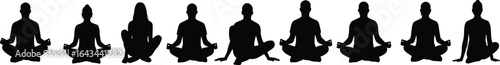 Silhouette, group, people, meditating, lotus, position, yoga, pose, mindfulness, practice, exercise, wellness, calm, harmony, lifestyle, health, relaxation, peaceful, balance, spiritual