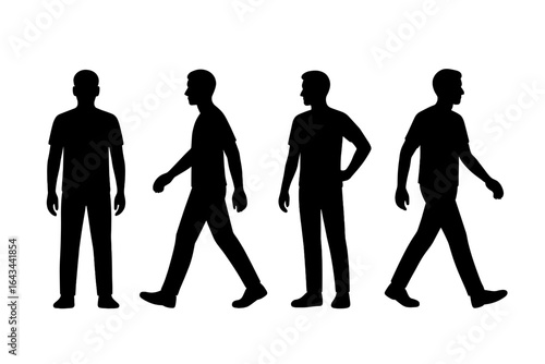 Man silhouette vector collection. A set of male figures in various casual poses, standing and walking. Person, people, or guy character illustration for graphic design.