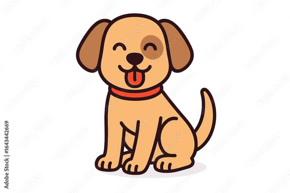 Cute happy puppy sitting. Cartoon dog character with a smile. Adorable pet animal vector illustration for logo, mascot design. Friendly golden labrador retriever drawing. Cute happy puppy sitting. Cartoon dog character with a smile. Adorable pet animal vector illustration for logo, mascot design. Friendly golden labrador retriever drawing.